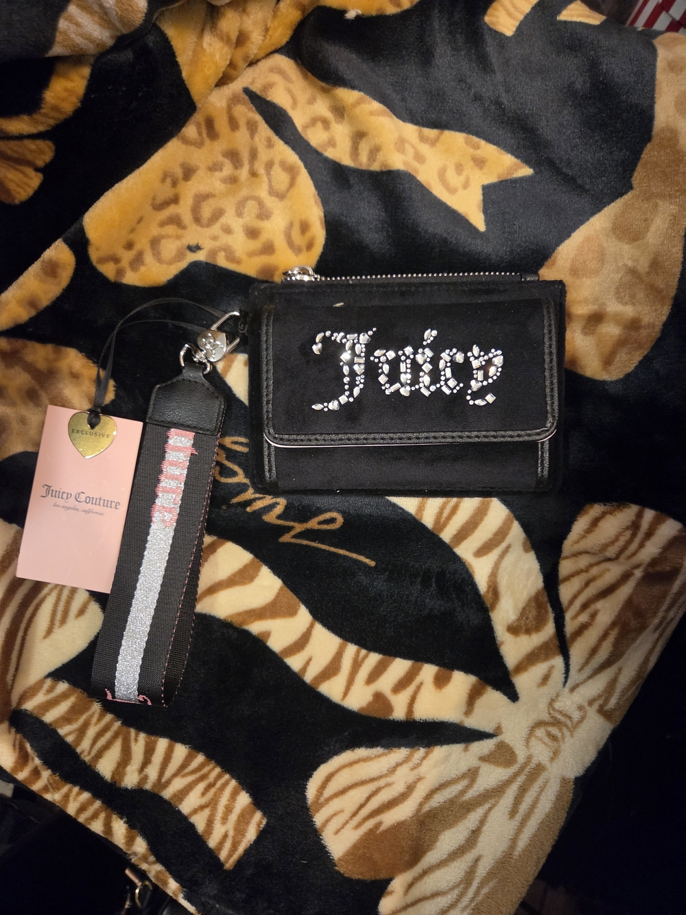 Juicy Couture Black Wristlet Clutch with Crystal Juicy Script
